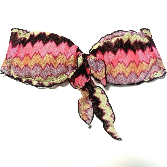 Victoria's Secret Bandeau Mesh Bikini Swim Top L Neon‎ Pink Yellow Black - Picture 1 of 3